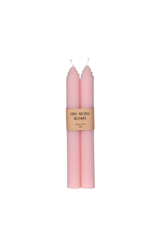 Set of 2 Pink Beeswax Candles