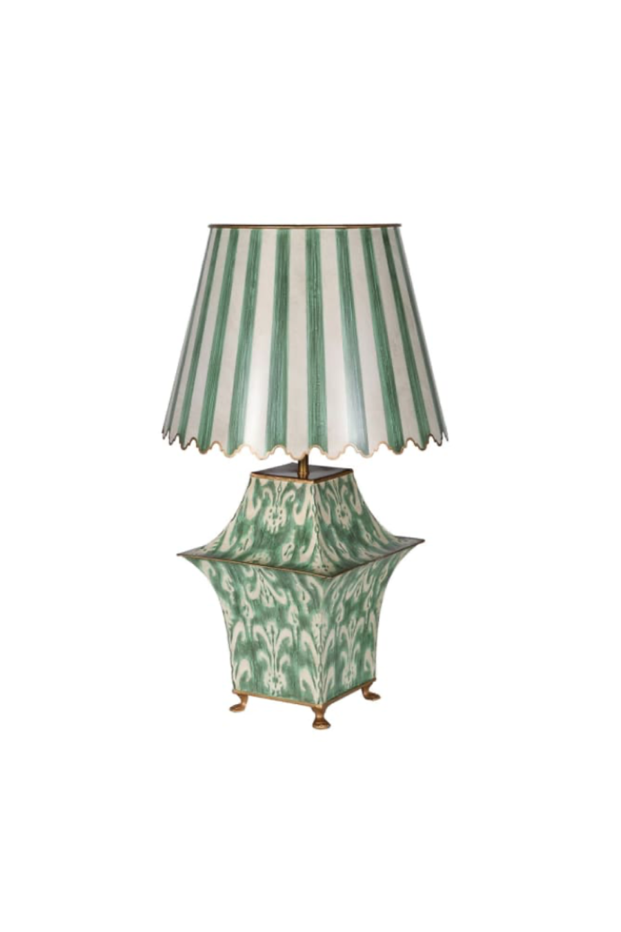 Forest Green Metal Ikat Table Lamp with Scalloped Shade