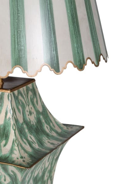 Forest Green Metal Ikat Table Lamp with Scalloped Shade