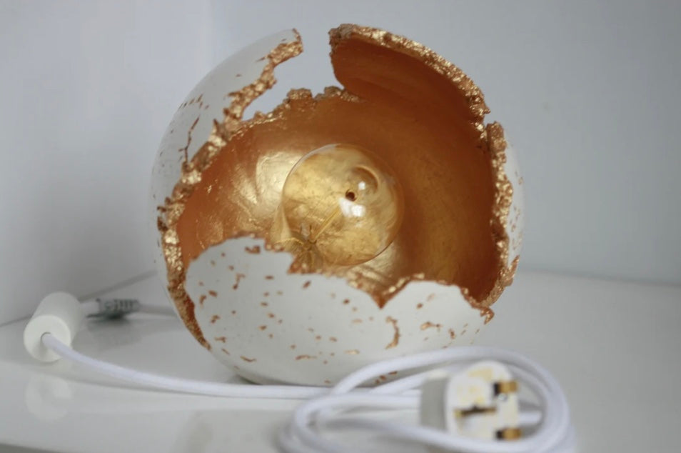White Concrete & Gold Sphere Table Lamp