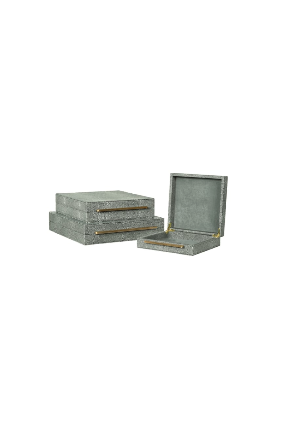 Set of 3 Green Faux Shagreen Boxes