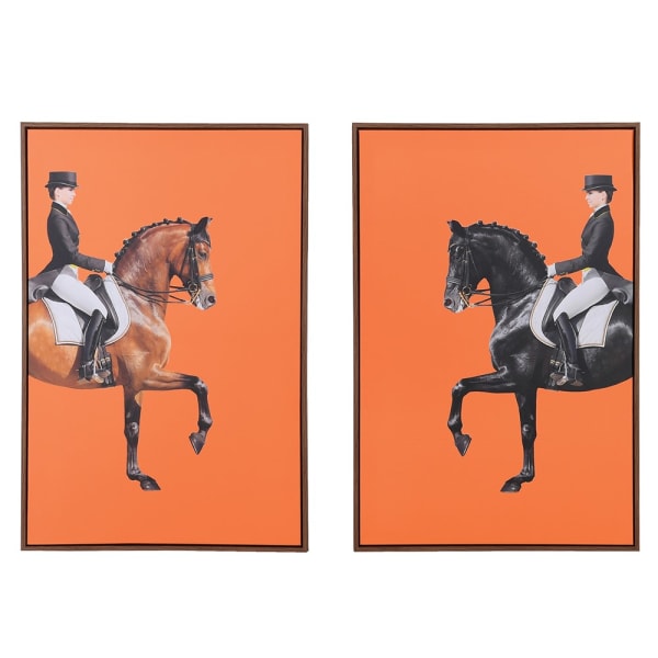 Set of 2 Bright Orange Equestrian Framed Pictures