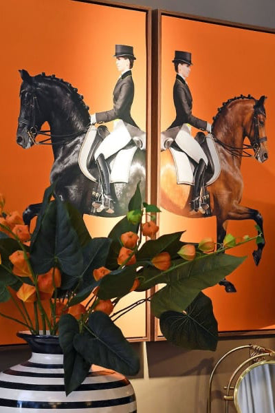 Set of 2 Bright Orange Equestrian Framed Pictures