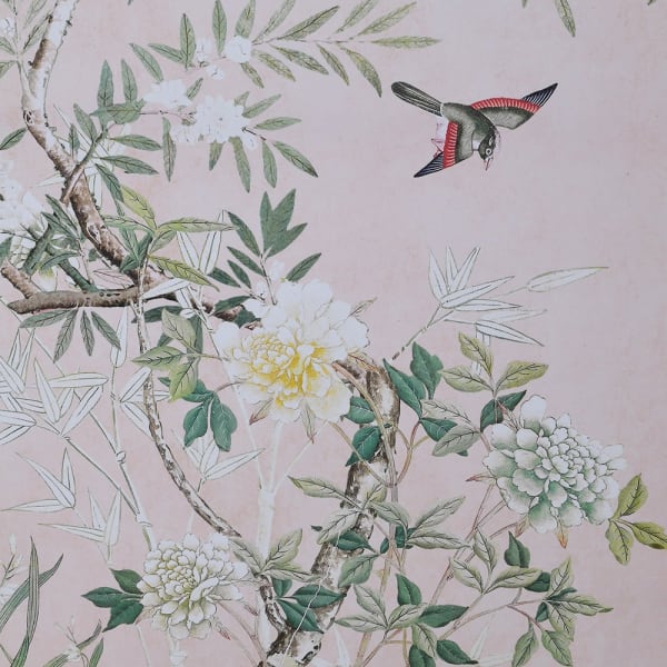 Set of 2 Soft Pink Chinoiserie Floral Picture Canvases