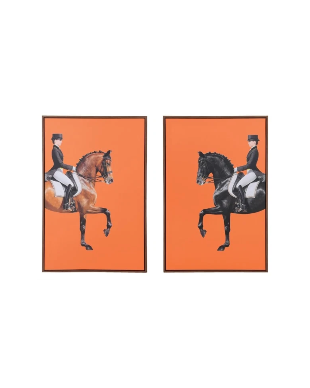 Set of 2 Bright Orange Equestrian Framed Pictures