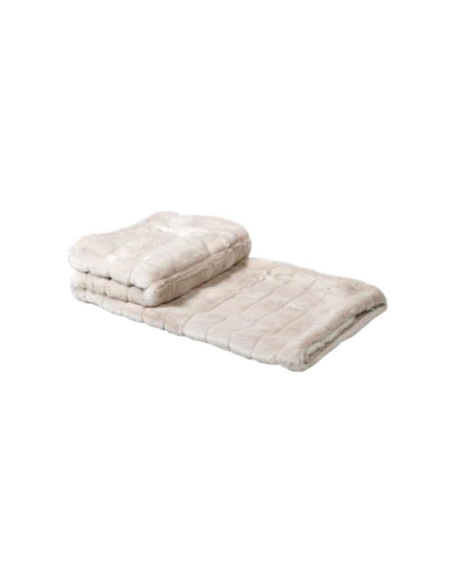 Large Oyster Striped Faux Fur Throw