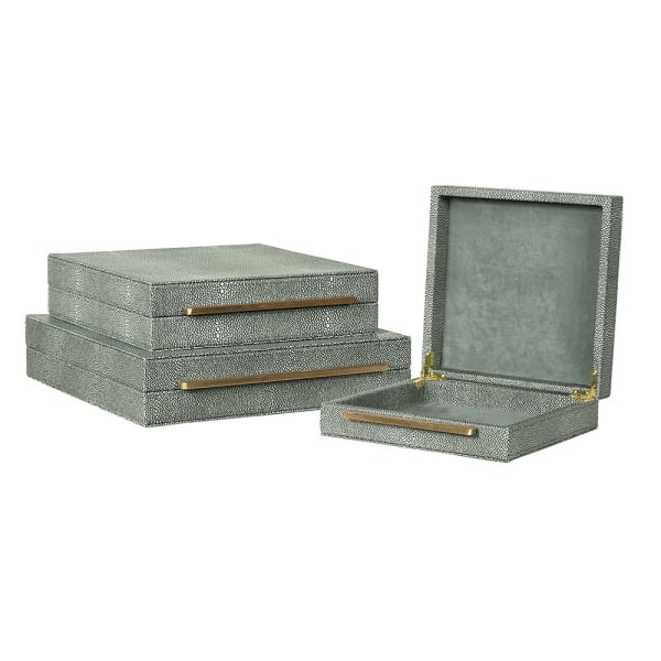 Set of 3 Green Faux Shagreen Boxes