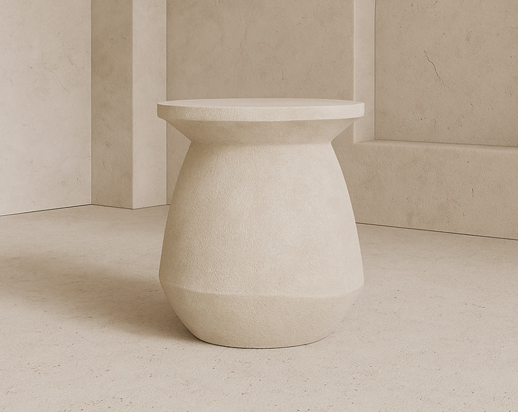 Ivory Stucco Outdoor Side Table
