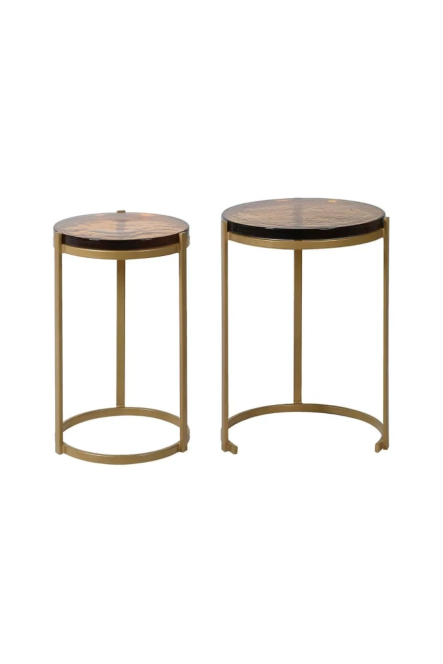 Nest of 2 Amber Glass Round Side Tables