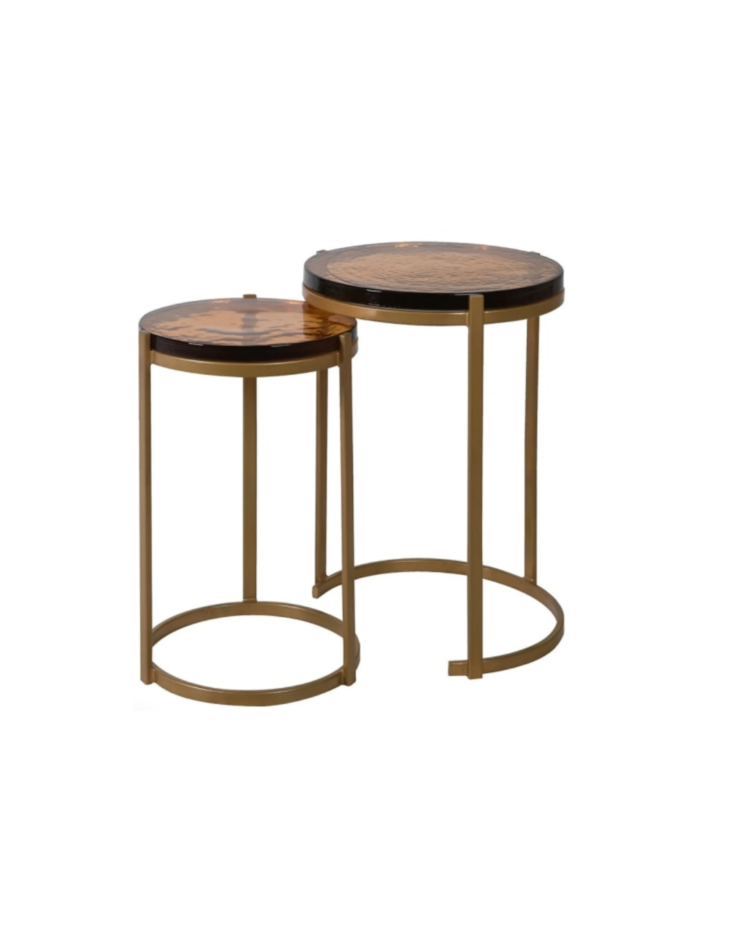 Nest of 2 Amber Glass Round Side Tables
