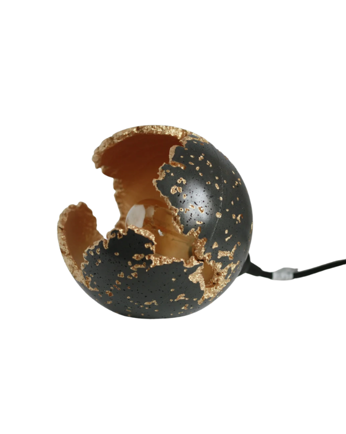 Black Concrete & Gold Sphere Table Lamp