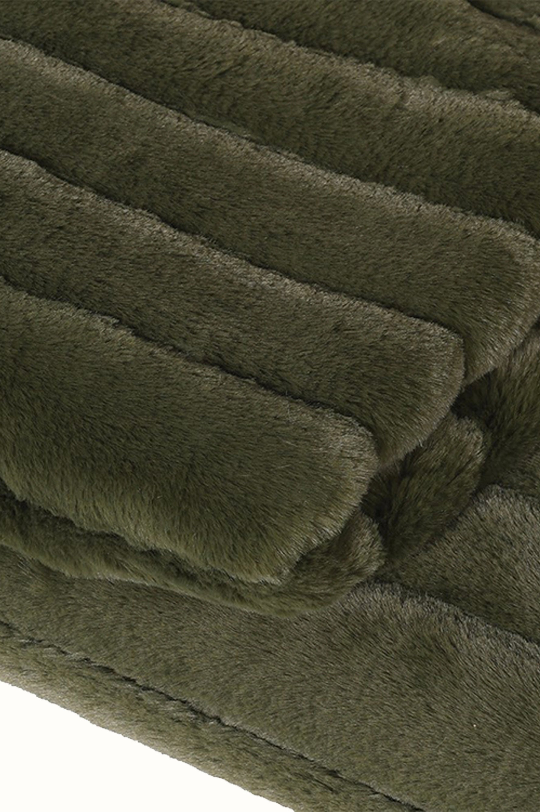 Olive Green Ribbed Faux Fur Throw