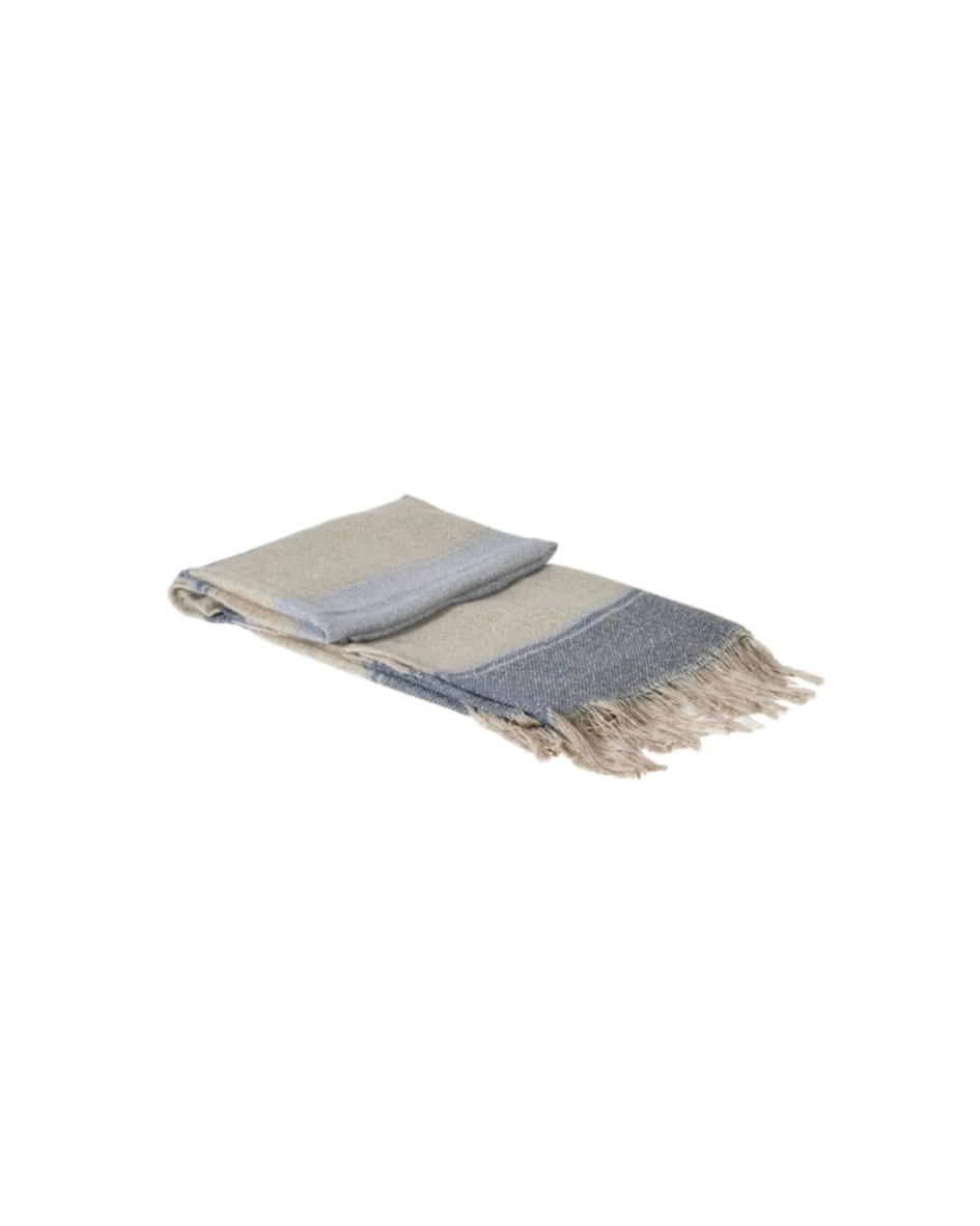 Blue and Biscuit Stripe Throw with Tassels