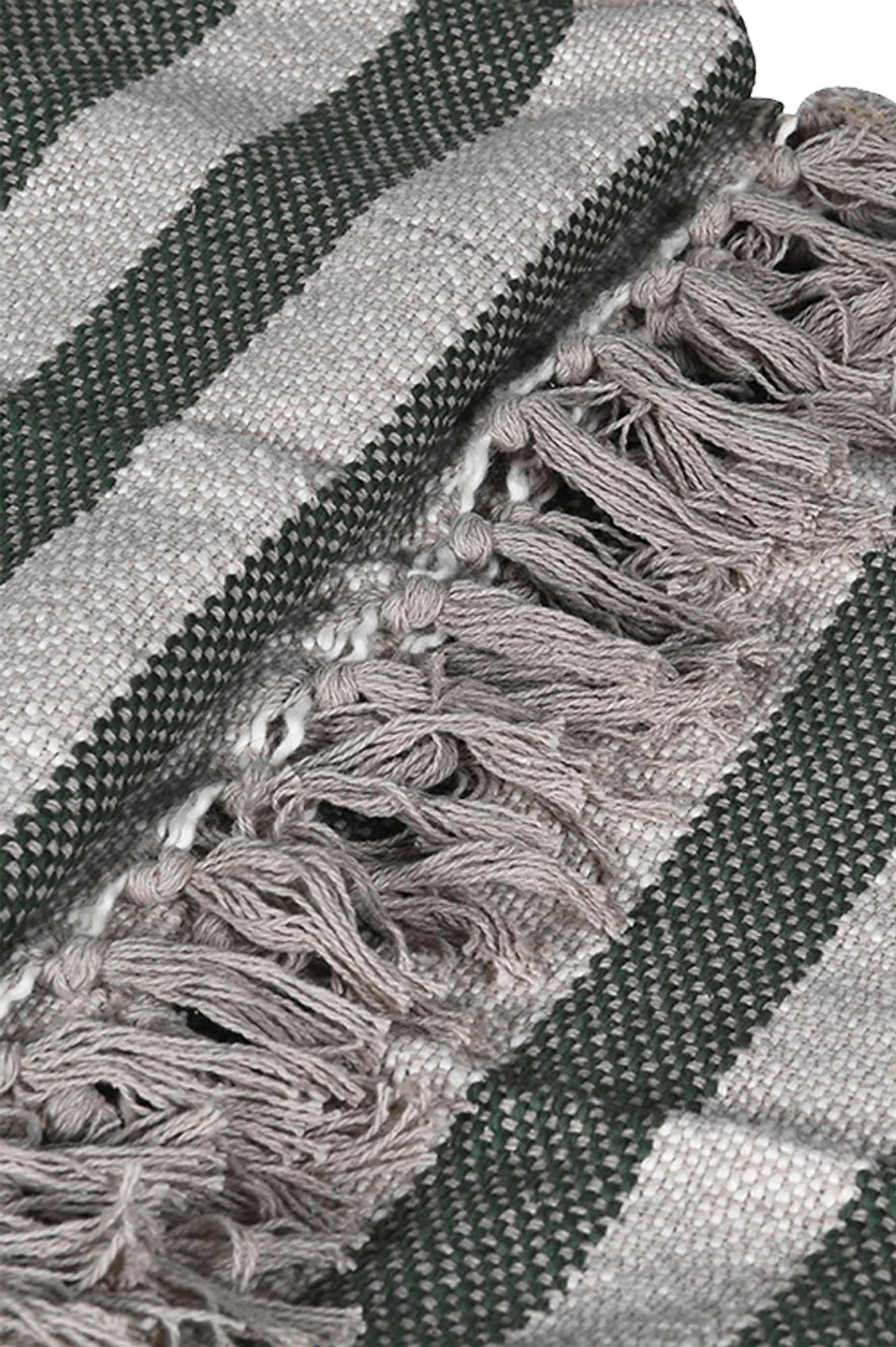 Moss Striped Tassle Throw