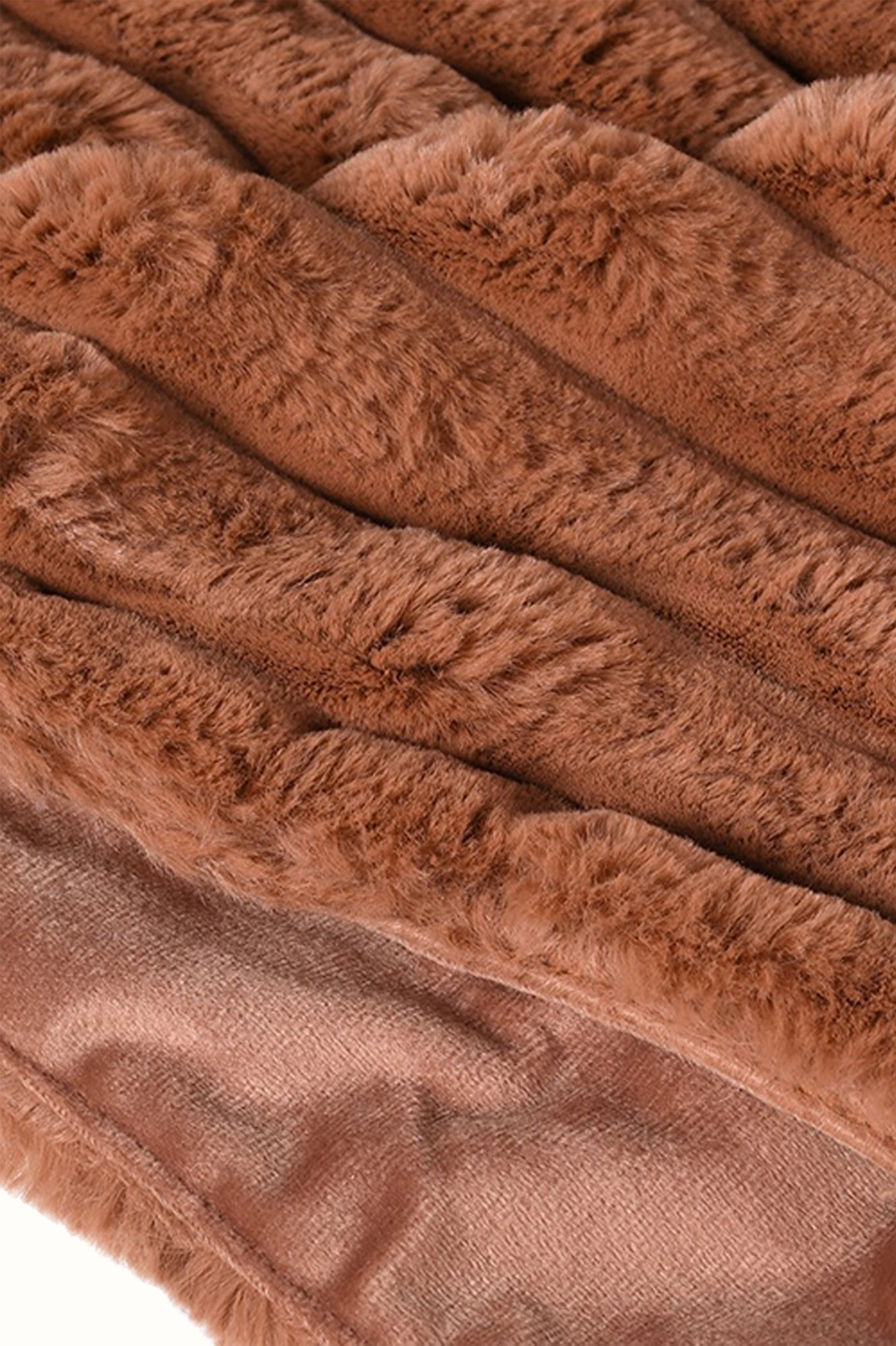 Terracotta Ribbed Faux Fur Throw