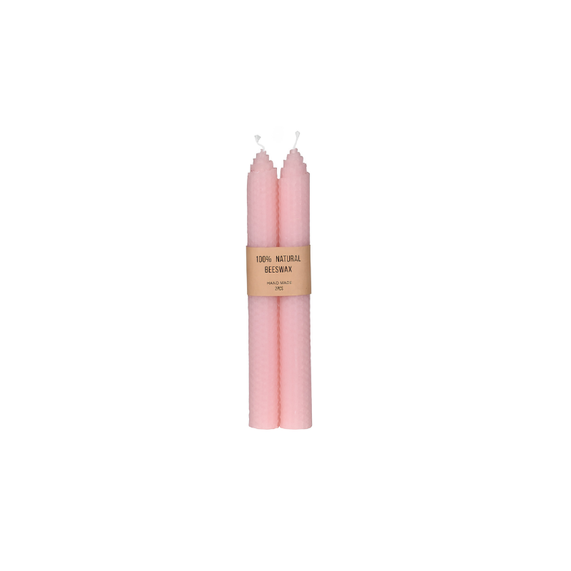 Set of 2 Pink Beeswax Candles
