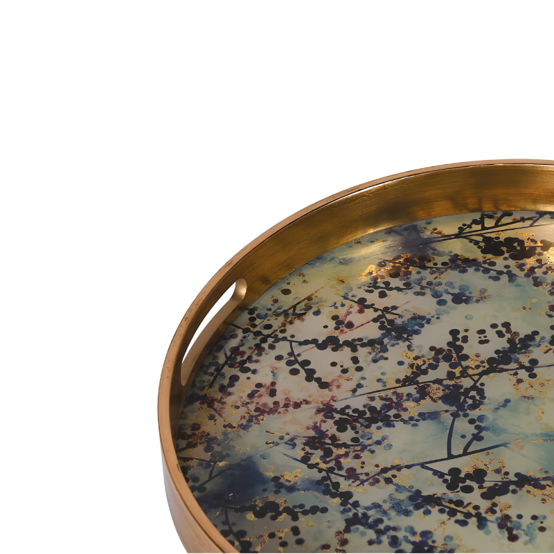 Round Gold and Blossom Effect Tray