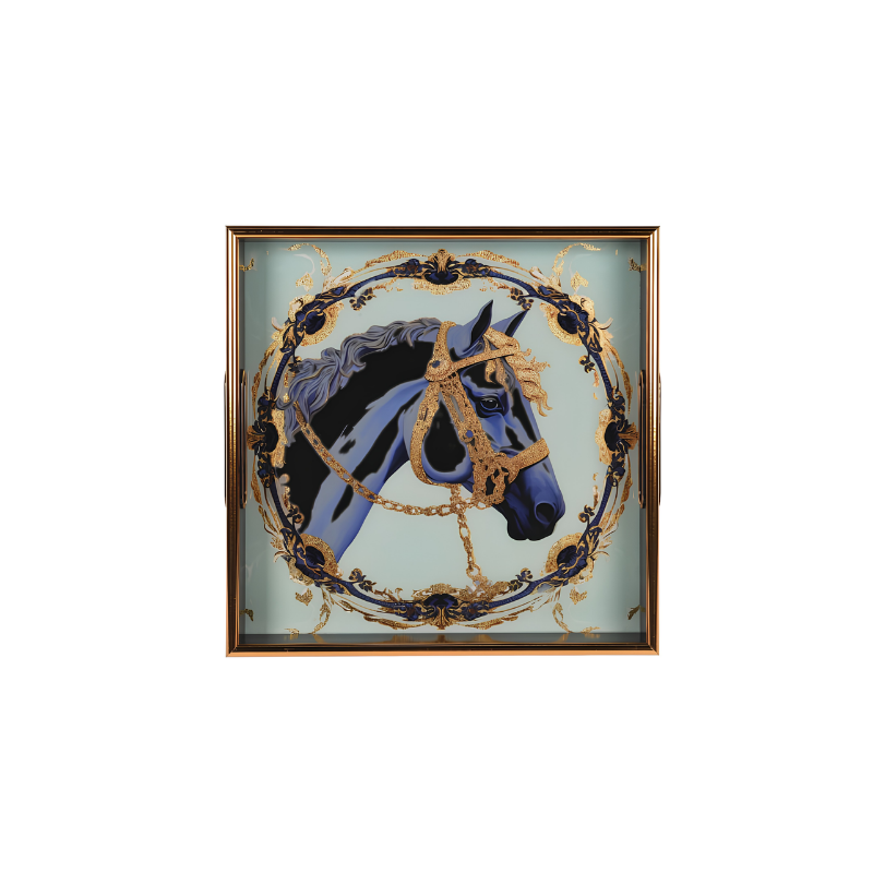 Set of 2 Antique Gold Horse Trays