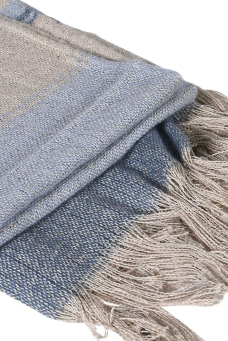 Blue and Biscuit Stripe Throw with Tassels