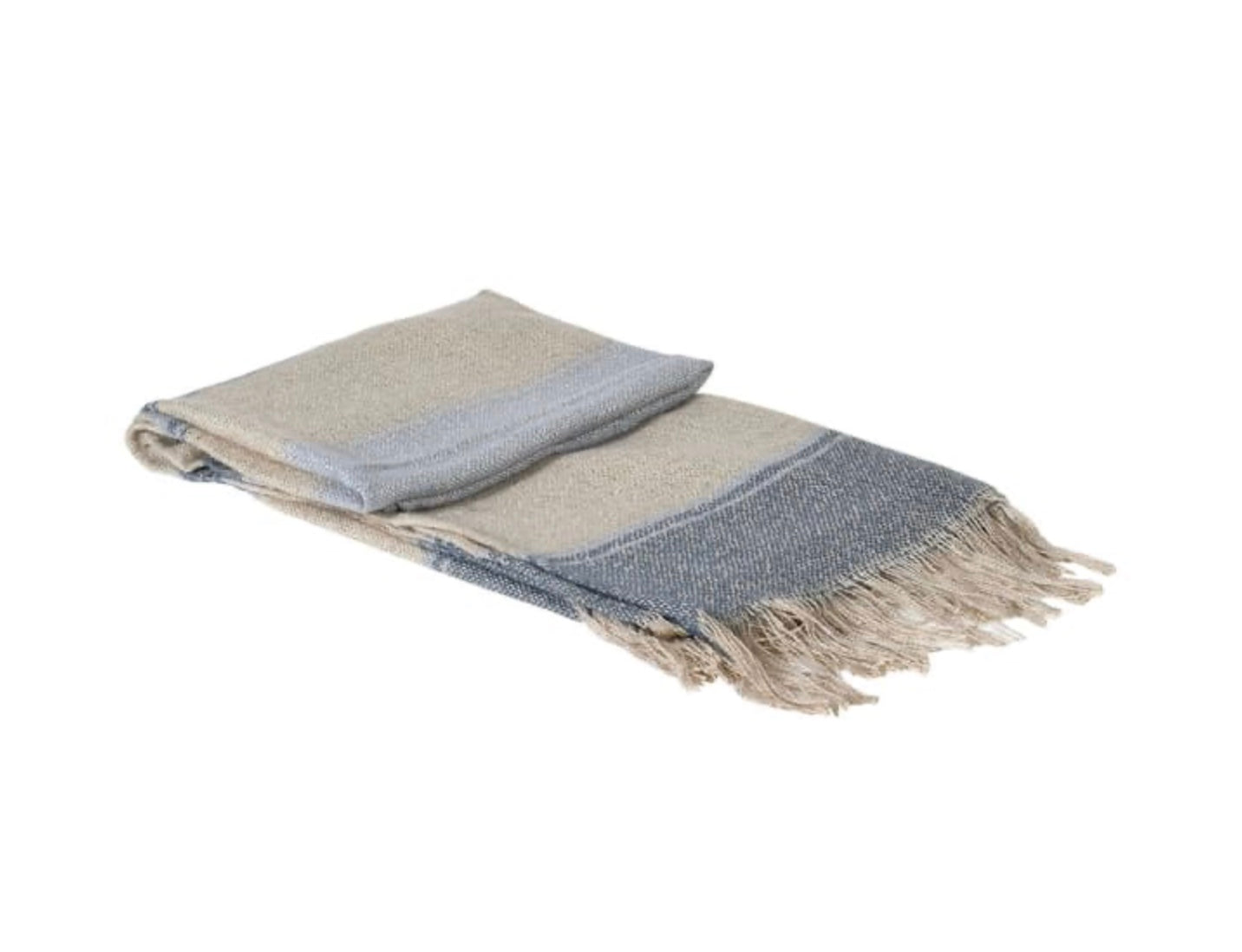 Blue and Biscuit Stripe Throw with Tassels
