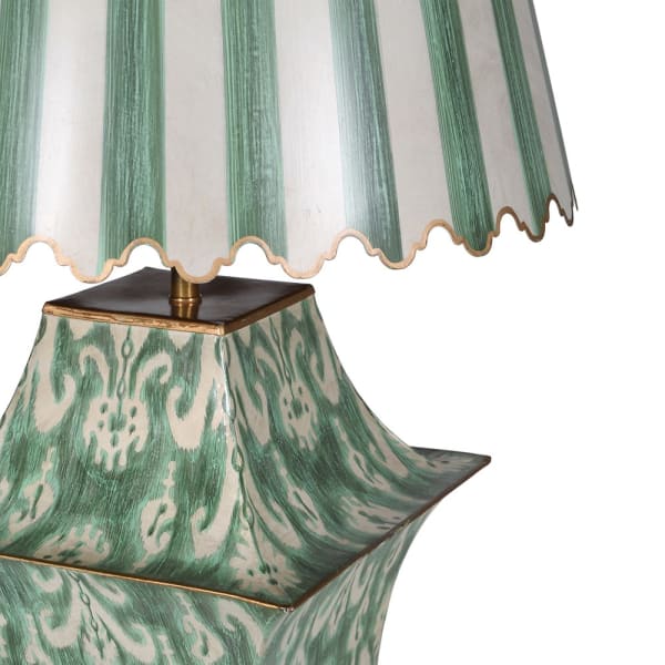 Forest Green Metal Ikat Table Lamp with Scalloped Shade