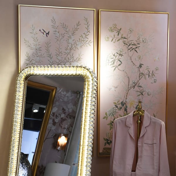 Set of 2 Soft Pink Chinoiserie Floral Picture Canvases