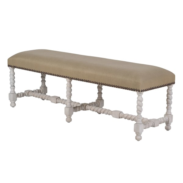 Imperial Linen Distressed Turned Leg Bench