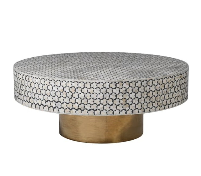 Geometric Bone Inlay Round Coffee Table