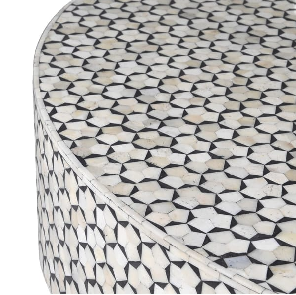 Geometric Bone Inlay Round Coffee Table