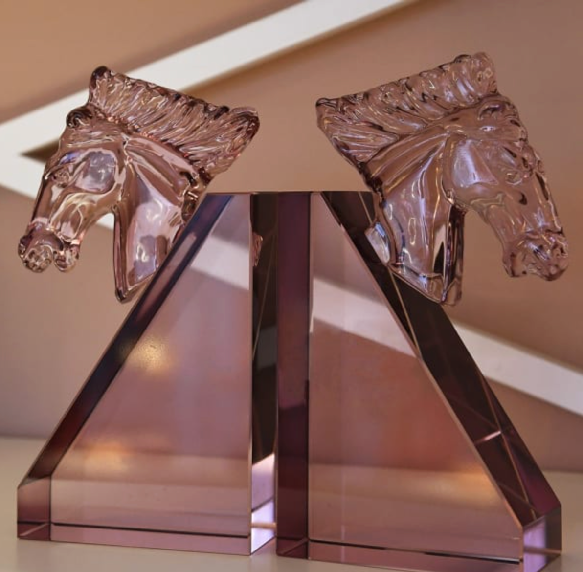Blush Crystal Horse Bookends