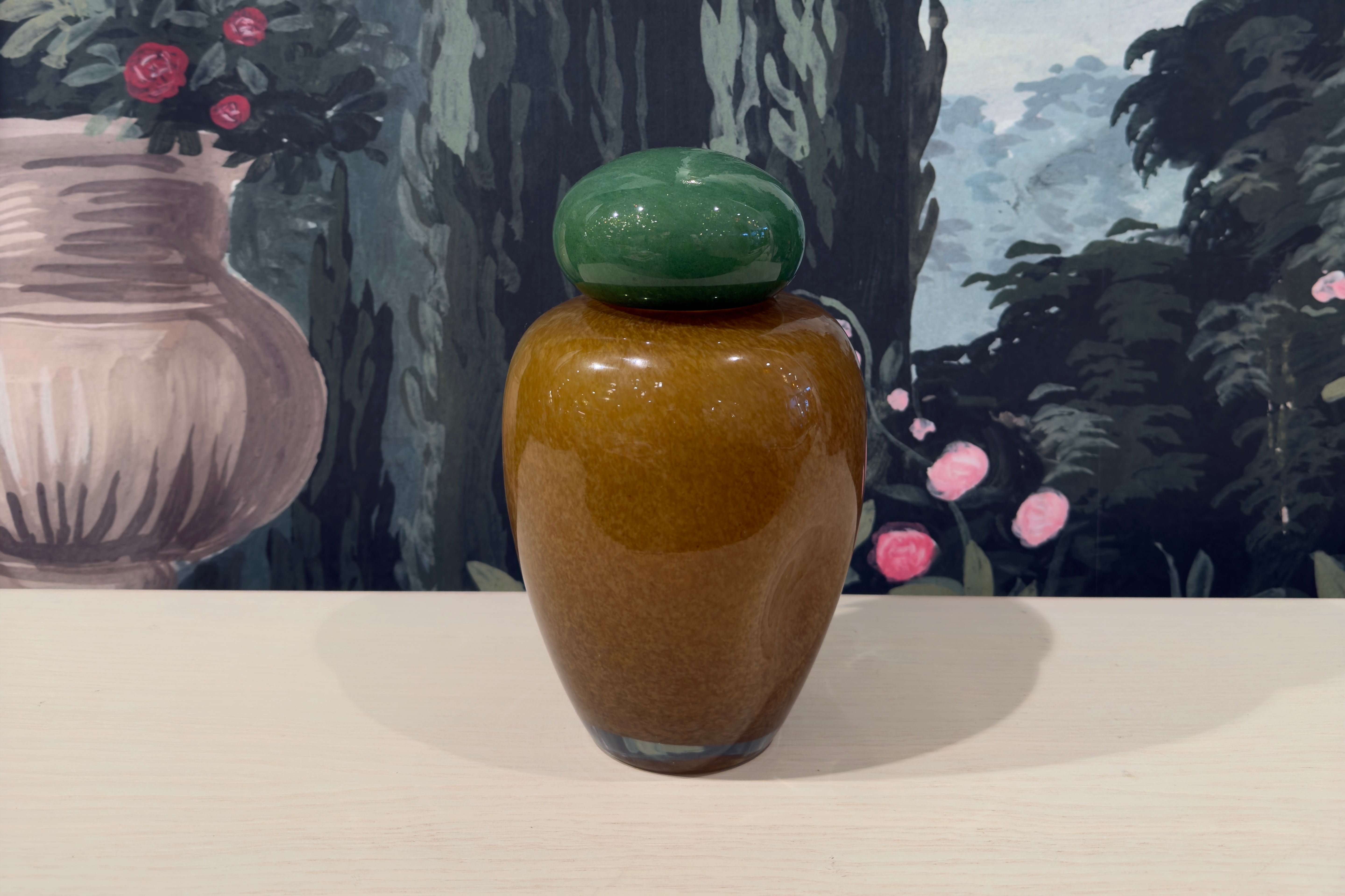 Green and Mustard Glass Lidded Jar