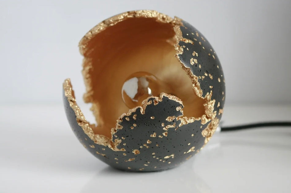 Black Concrete & Gold Sphere Table Lamp