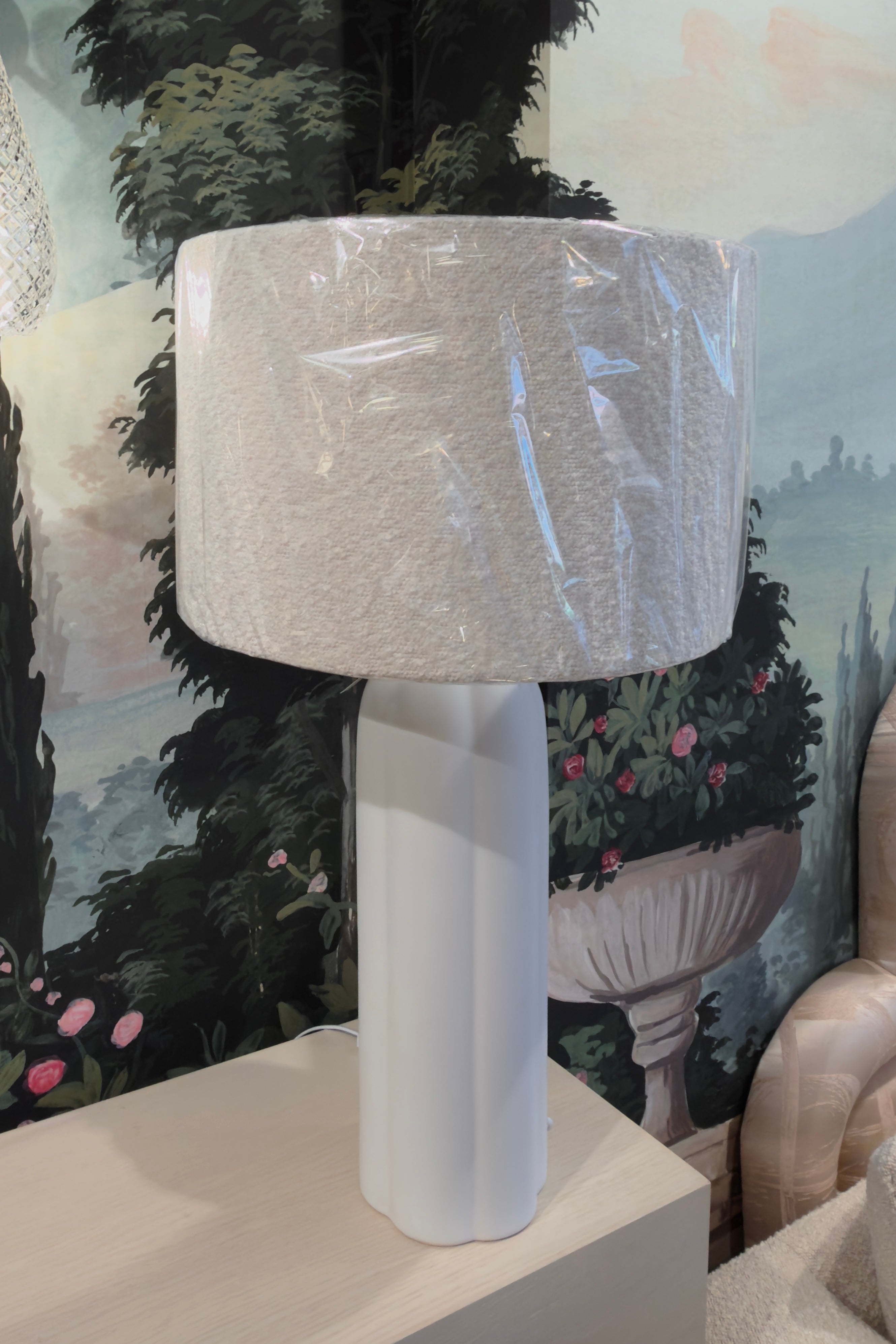 White Table Lamp with Boucle Shade