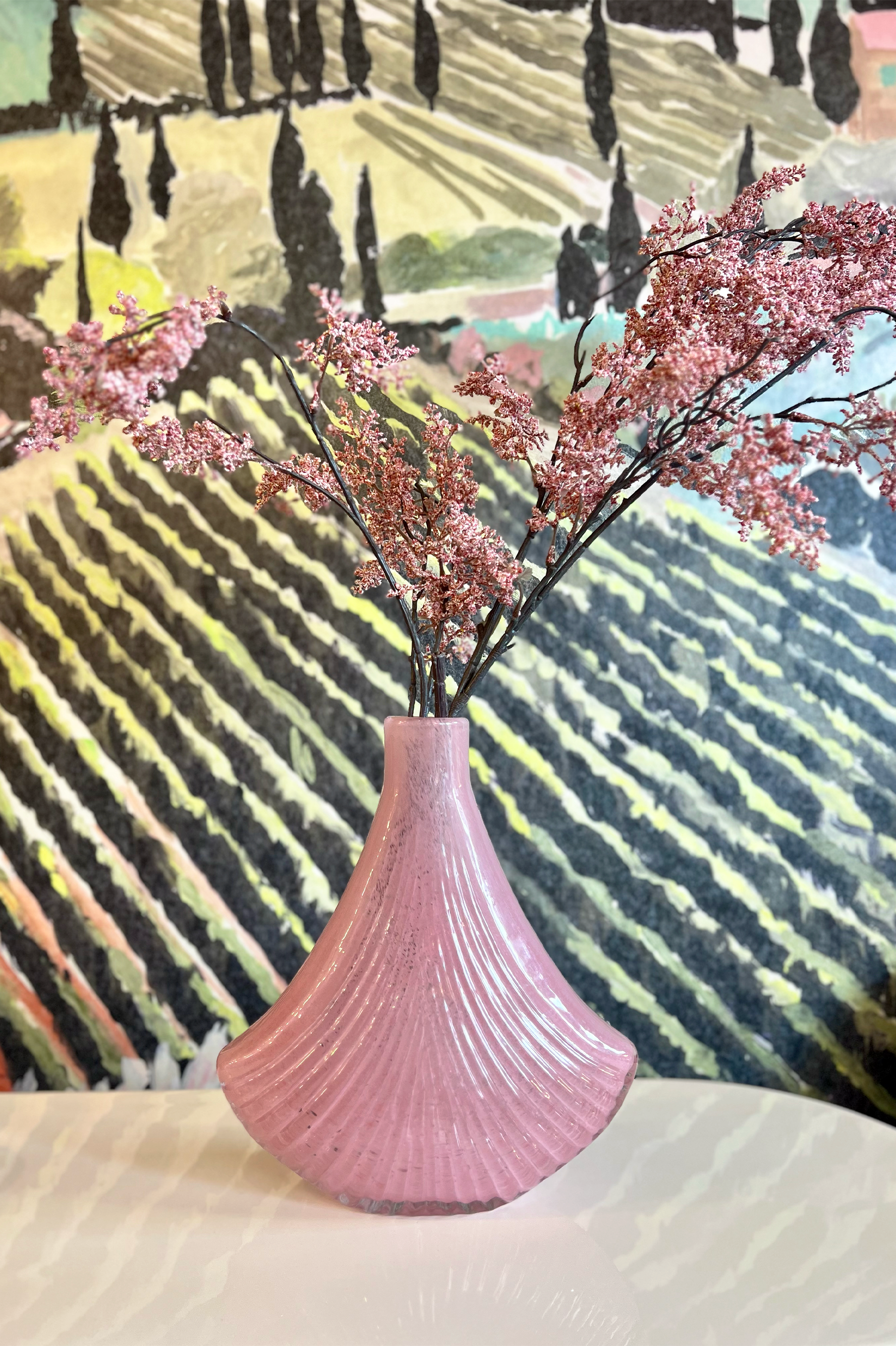 Pink Glass Fan Vase