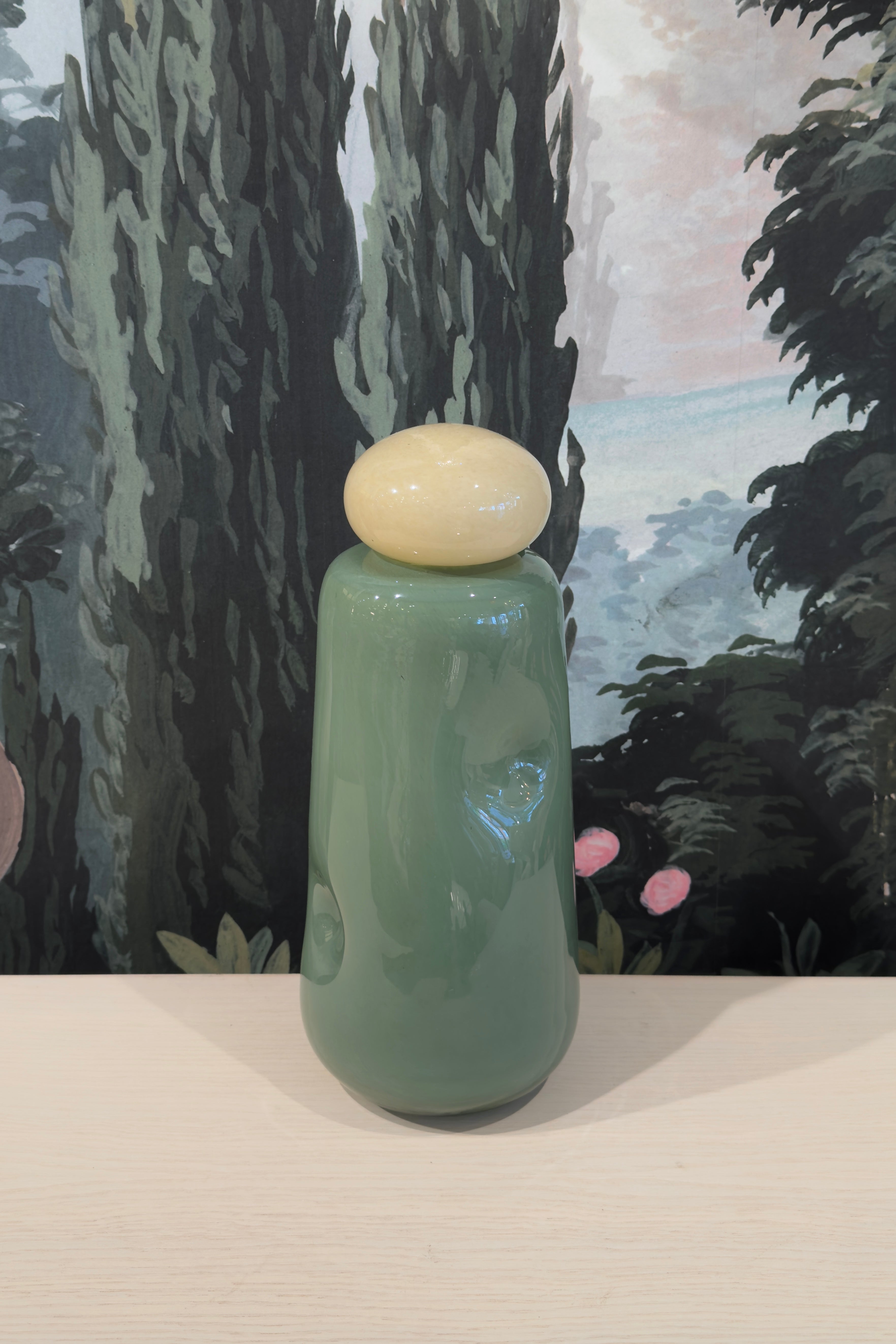 Milky White and Green Glass Lidded Jar