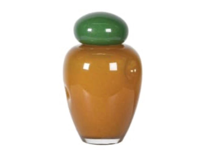 Green and Mustard Glass Lidded Jar