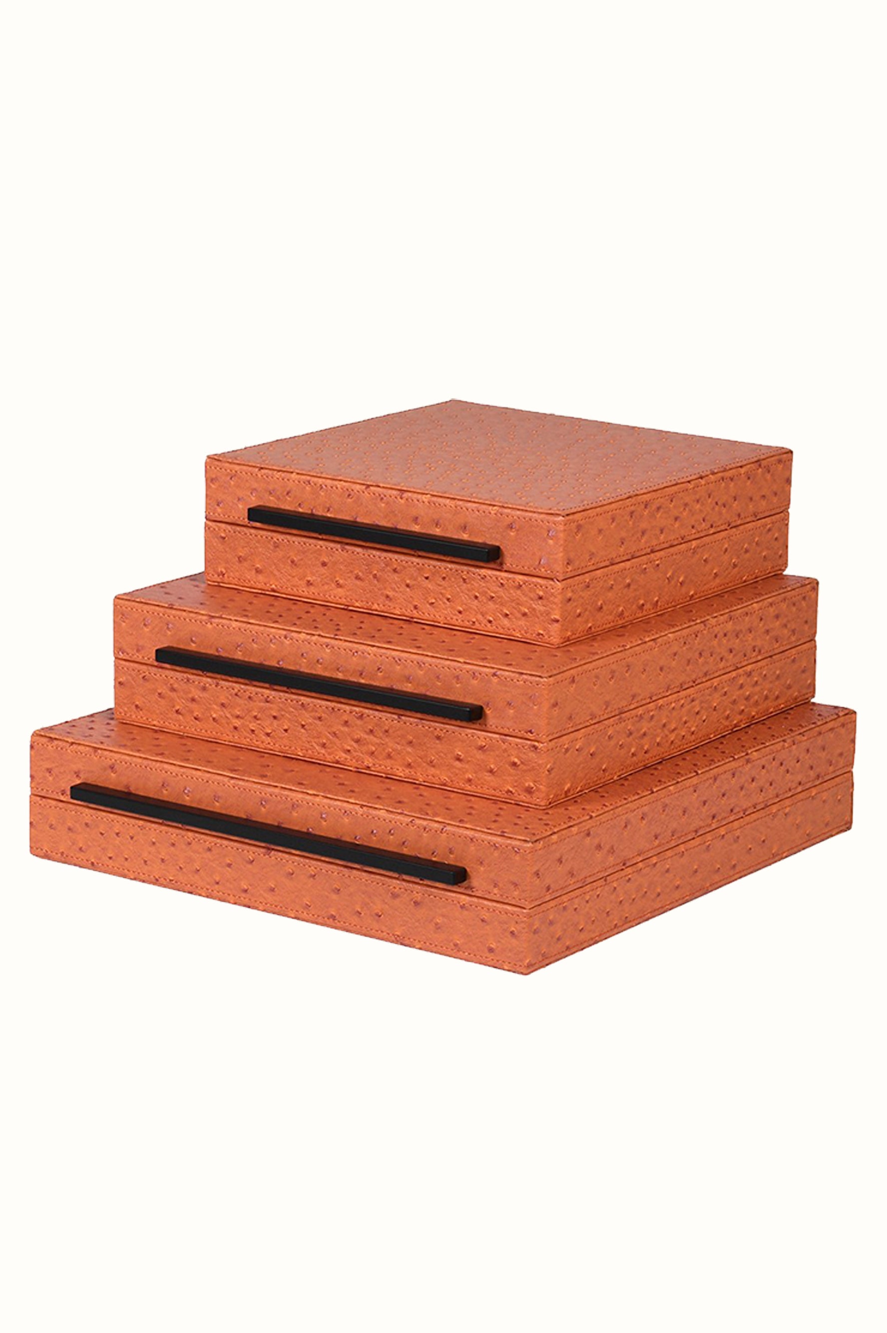 Burnt Orange Faux Leather Boxes set of 3