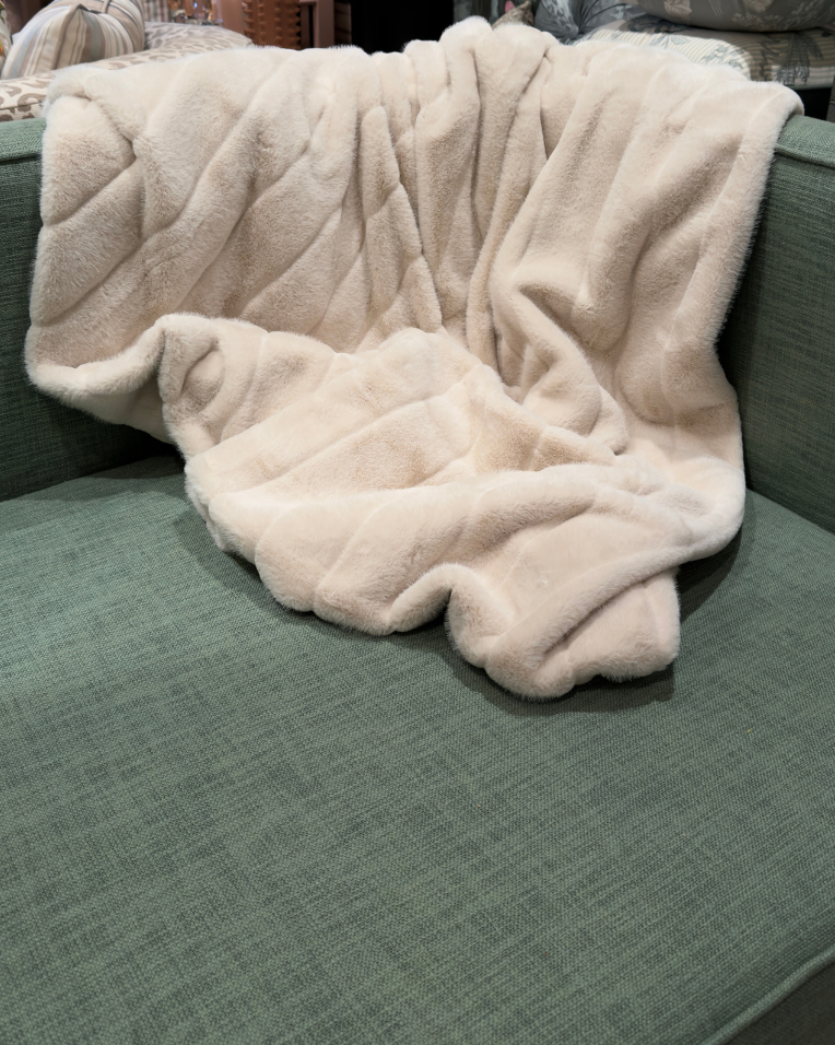 Large Oyster Striped Faux Fur Throw