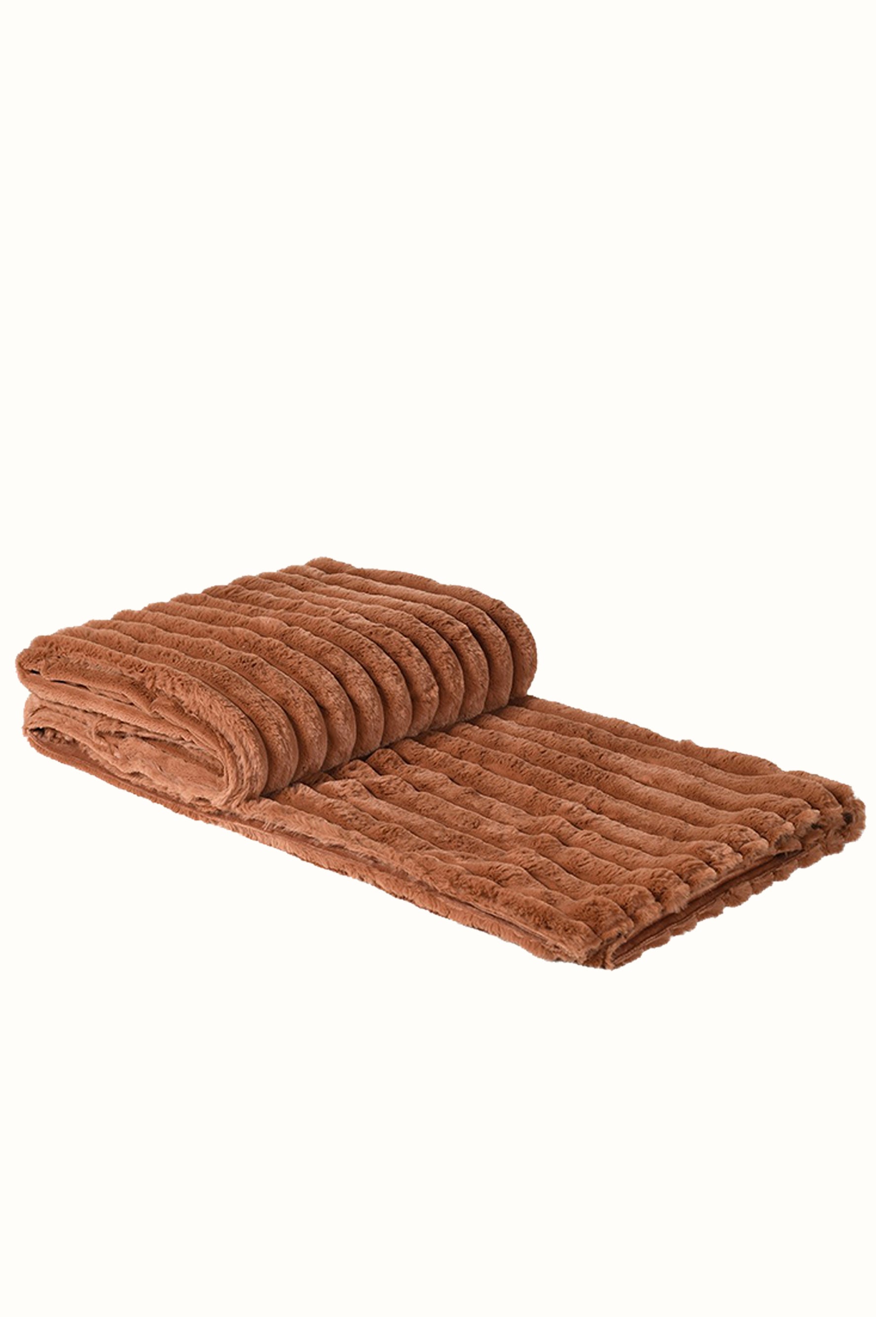 Terracotta Ribbed Faux Fur Throw