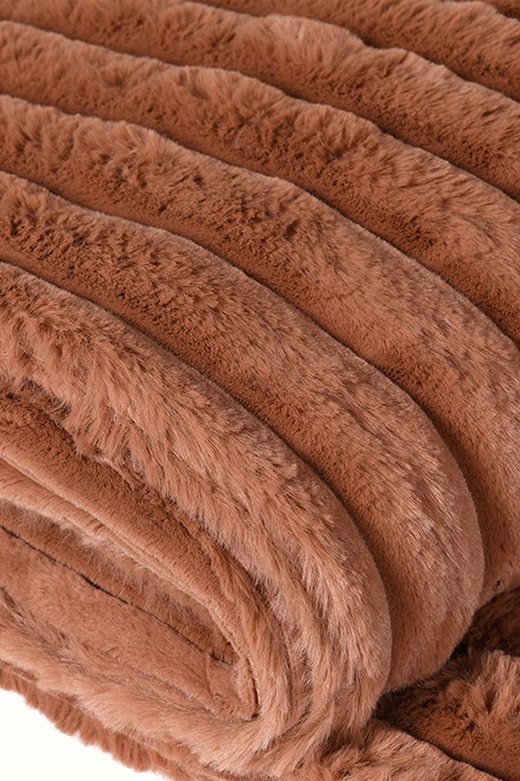 Terracotta Ribbed Faux Fur Throw