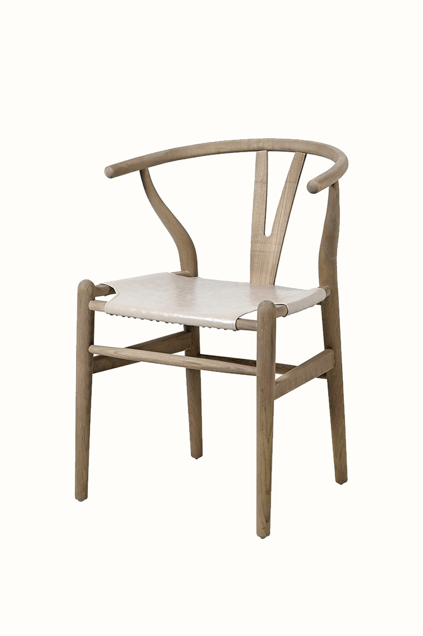 Grey Wishbone Chair with Leather Seat